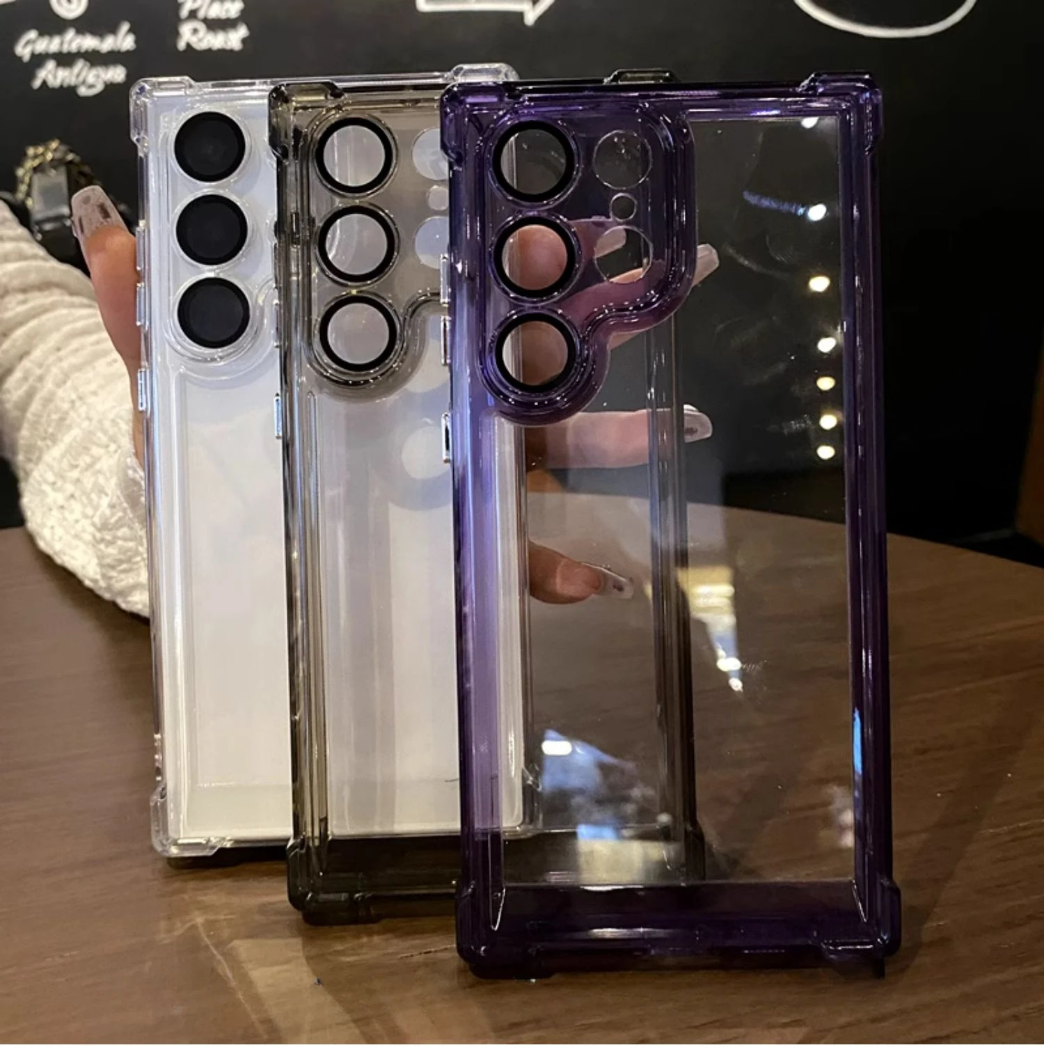 Color: PURPLE, Material: Nylon - Luxury Shockproof Clear Acrylic Case For Samsung Galaxy S24 S23 FE S22 Plus S24 Ultra A34 A54 A15 A25 A35 A55 A53 5G Hard Cover