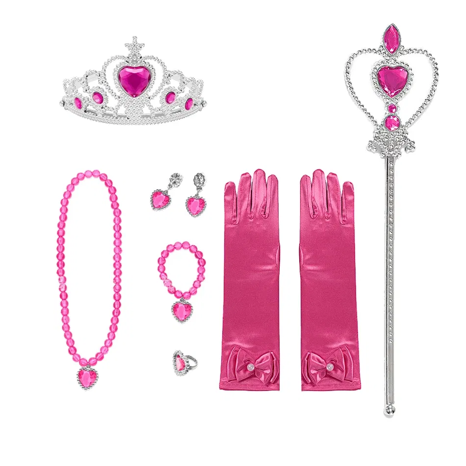 Color: Light Beige - Baby Girls Accessories Princess Peach Accessory Children Pink Headband Crown Wig Necklace Party Aurora Cosplay Dress Up Outfits