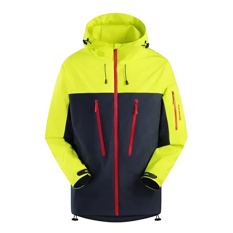 Color: Yellow, Size: L - Spring Autumn Men's Windbreaker Fashion Outdoor Mountaineering Travel Windproof Waterproof Hooded Jacket Slim Fit Versatile Coat