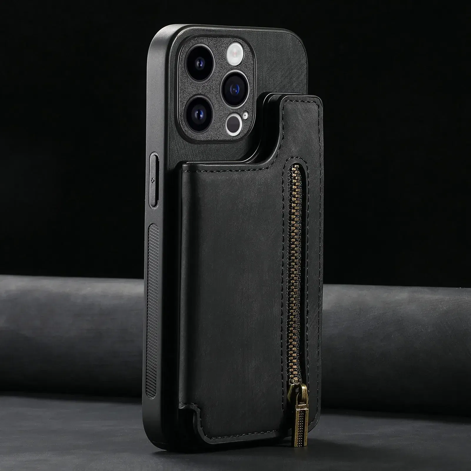 Color: black, Material: PP - Leather Zipper Wallet with Card Holder Phone Case for IPhone 15 14 11 Pro Max 13 12 Mini X XR XS Max 8 7 Plus Shockproof Cover