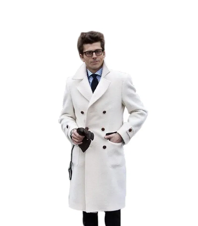 Color: Red, Size: PP - Solid White England Style Woolen Overcoat Men's Thick Plus Double-Breasted Long Coat Casual Winter Fashion Warm Jacket
