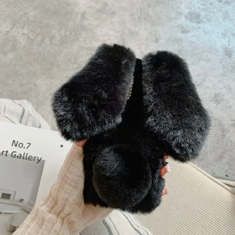 Color: SKY BLUE, Material: PC - Warm Plush Rabbit Fluffy fur Cover for Samsung A15 A25 A35 A55 A14 A24 A34 A54 A13 A23 A33 A53 A12 A22 A32 A52 A51 Phone Case