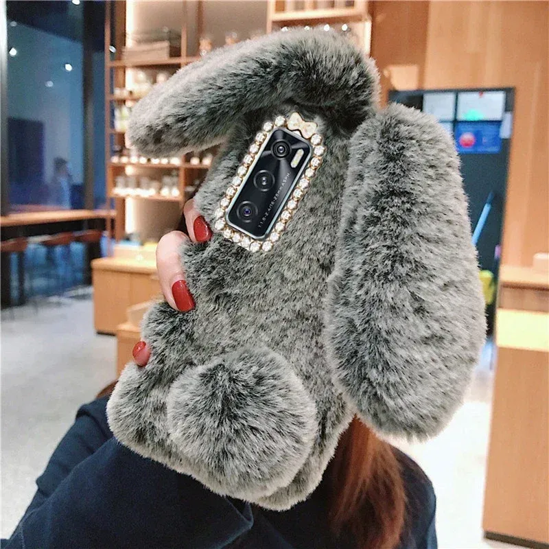 Color: SKY BLUE, Material: PC - Warm Plush Rabbit Fluffy fur Cover for Samsung A15 A25 A35 A55 A14 A24 A34 A54 A13 A23 A33 A53 A12 A22 A32 A52 A51 Phone Case