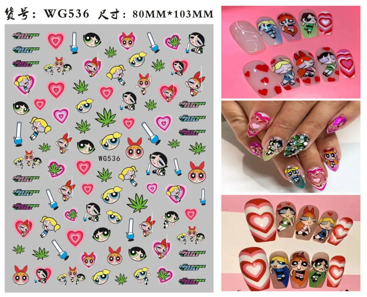 Color: light yellow - 1PCS Big Eyes Girl 3D Adhesive Nail Art Sticker Pikachu Lilo and Stitch Cartoon Nail Sticker Nail Decal Nail Art Decoration
