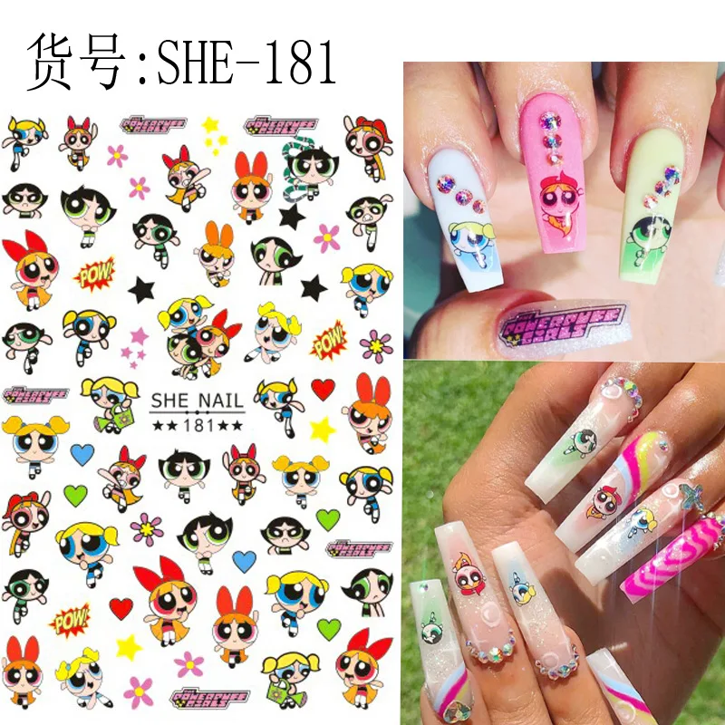 Color: light yellow - 1PCS Big Eyes Girl 3D Adhesive Nail Art Sticker Pikachu Lilo and Stitch Cartoon Nail Sticker Nail Decal Nail Art Decoration
