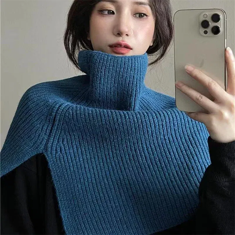 Color: army green, Size: One Size - Pullover Scarf Knitted Shawl Winter Scarf False Collar Coat Bib Warm Scarf Turtleneck Slit Jumper Shawl Clothes Accessories