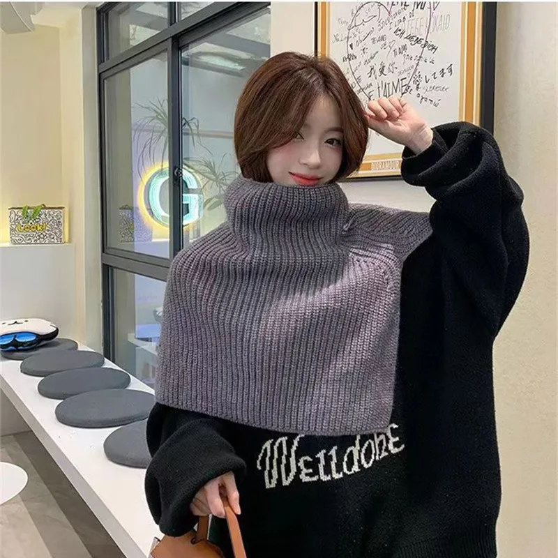 Color: army green, Size: One Size - Pullover Scarf Knitted Shawl Winter Scarf False Collar Coat Bib Warm Scarf Turtleneck Slit Jumper Shawl Clothes Accessories