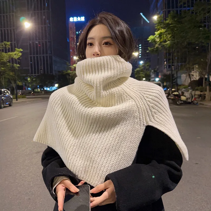 Color: army green, Size: One Size - Pullover Scarf Knitted Shawl Winter Scarf False Collar Coat Bib Warm Scarf Turtleneck Slit Jumper Shawl Clothes Accessories