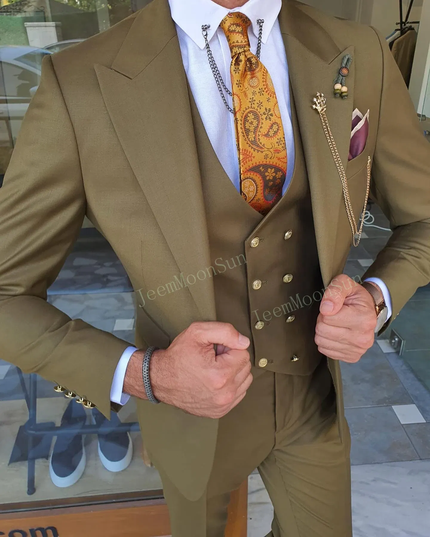 Color: SKY BLUE, Size: M, Ships From: CHINA - 3 Pieces New White Men's Suit 2022  Peak Lapel Slim Fit Casual Tuxedos Groom Tailor Made Terno Masculino (Blazer+Pants+Vest)