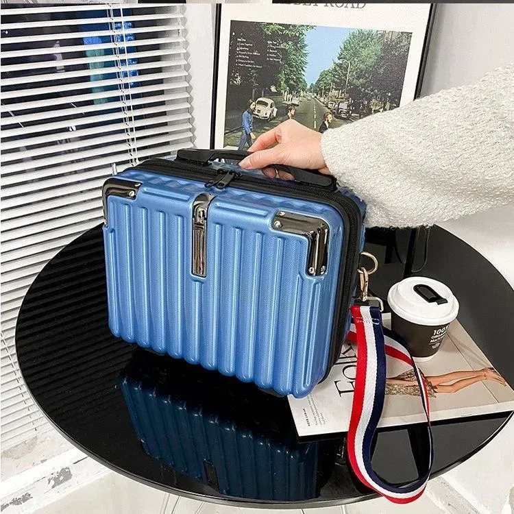 Color: Pink - Mini Luggage Travel Bag Handbag Shoulder Bag Fashion Makeup Case 14 Inch Backpack Multifunctional Portable PC Bags Hand Bags