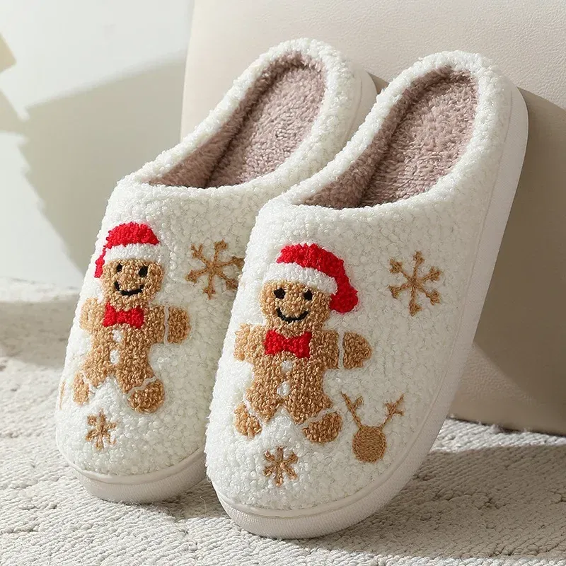 Shoe Size: 36-37, Color: Grape - Cute Gingerbread Winter Warm Christmas Women Slippers  Slides Couple Houseshoes Men Bedroom Flat Soft Sole Home Shoes for Gift