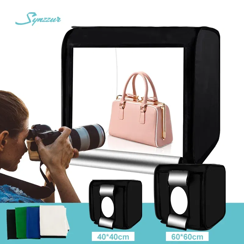 Color: WHITE, Ships From: CHINA - Home Photo Studio Box 40cm/60cm Led Lightroom Dimming Folding Softbox Light Tent With 4 Colors Backdrops For Product Photography