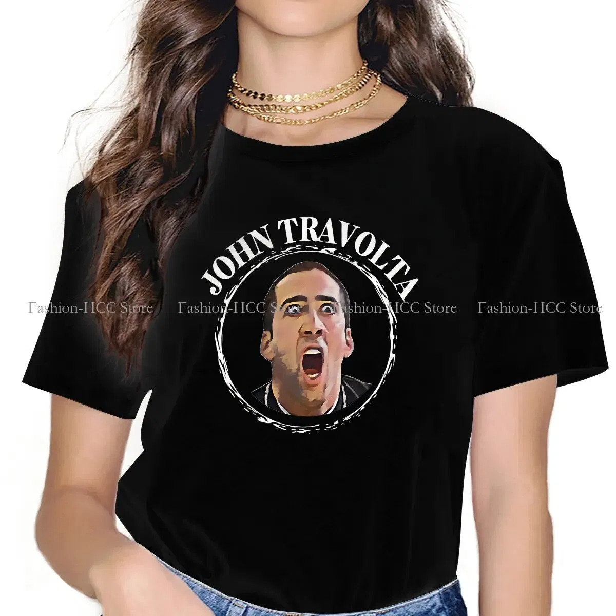 Color: WHITE, Size: L - Face Off Casual Polyester TShirt Nicolas  Cage Creative Tops Casual T Shirt Female