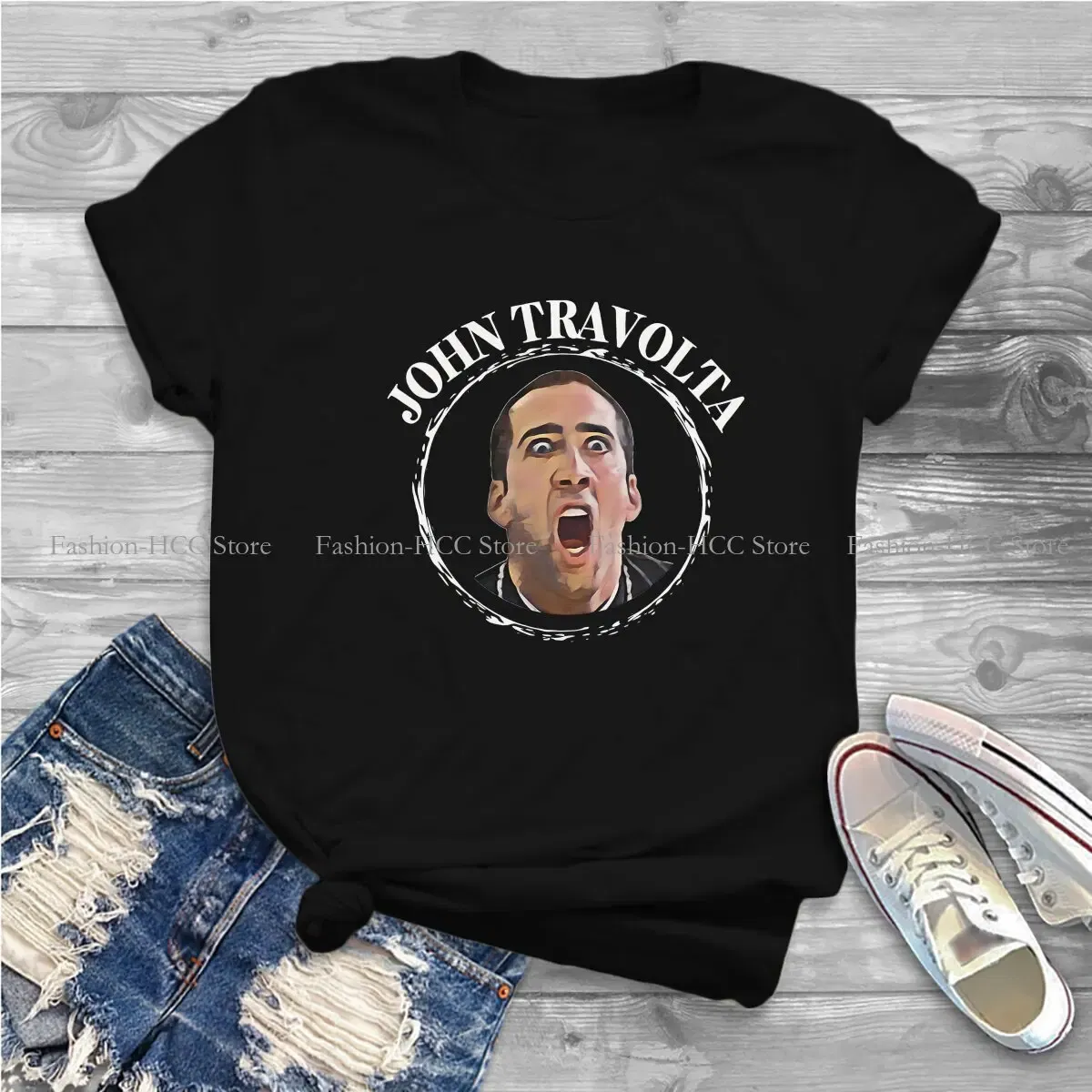 Color: WHITE, Size: L - Face Off Casual Polyester TShirt Nicolas  Cage Creative Tops Casual T Shirt Female
