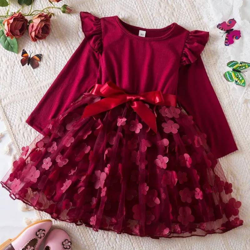 Color: Lavender, Size: One Size, Height: 164 - Lilo Stitch Girl Baby Dresses Spring Autumn Child Long Sleeve Sweet Princess Dress Mesh Newborn Casual Dress Birthday Party 2-6Y