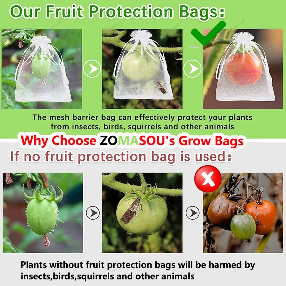 Color: light green, Size: 8XL - 20-200PCS Vegetable Grapes Fruit Grow Bags Fruit Protection Bags Garden Anti-Bird Netting Mesh Bag Strawberry Bags Garden Tools