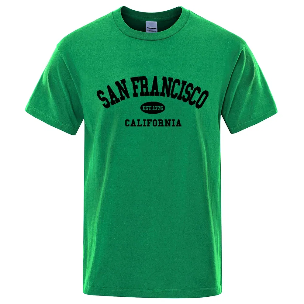 Color: Blue, Size: L - Sanfrancisco Est.1776 California Letter T-Shirts Men Fashion Oversized Tops Summer Tshirt Loose Designer Luxury Tee Clothing
