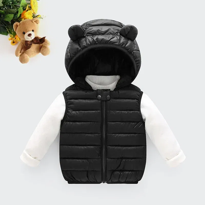 Color: Orange, Kid Size: 6T - Baby Boys Girl Warm Down Vest Toddler Cotton Waistcoat Children Autumn and Winter Clothes Kids Hooded Jackets 1-6 Years Old