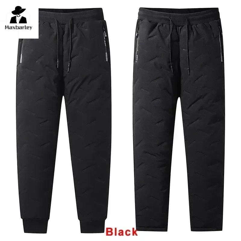 Size: XL, Color: black - Winter Down Cotton Pants Men's Casual Waterproof Zipper Pocket Thickened Wool Warm Pants Jogger Outdoor Cold-proof Ski Pants 7XL