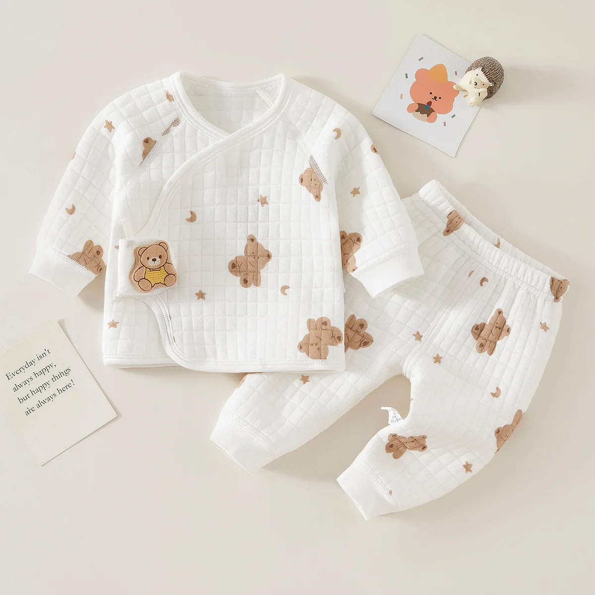 Color: forest green, Kid Size: 6M - Autumn Winter Thermal Underwear Suit Baby Clothing Sets Boys Girls Pajama Sets Baby Warm Sleepwear Cartoon bear Kids Clothes