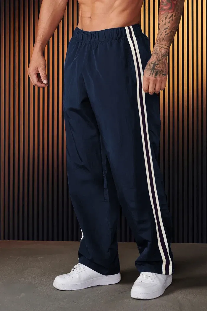 Color: Clear, Size: L - Jogger Men's Sweatpants Gym Sports Fitness Splicing Strips Printing Mid Waist Casual Pants Ya Fashion Men Clothing Wide Leg Pan