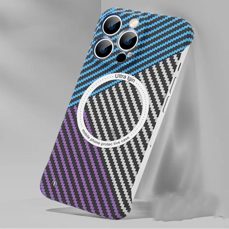 Color: Salmon Pink, Material: Neoprene - Luxury Carbon Fiber for iPhone 11 14 Plus 12 13 Pro Max Magsafe Case Magnetic Wireless Hard Thin Slim Cover for iPhone 13 14 Max