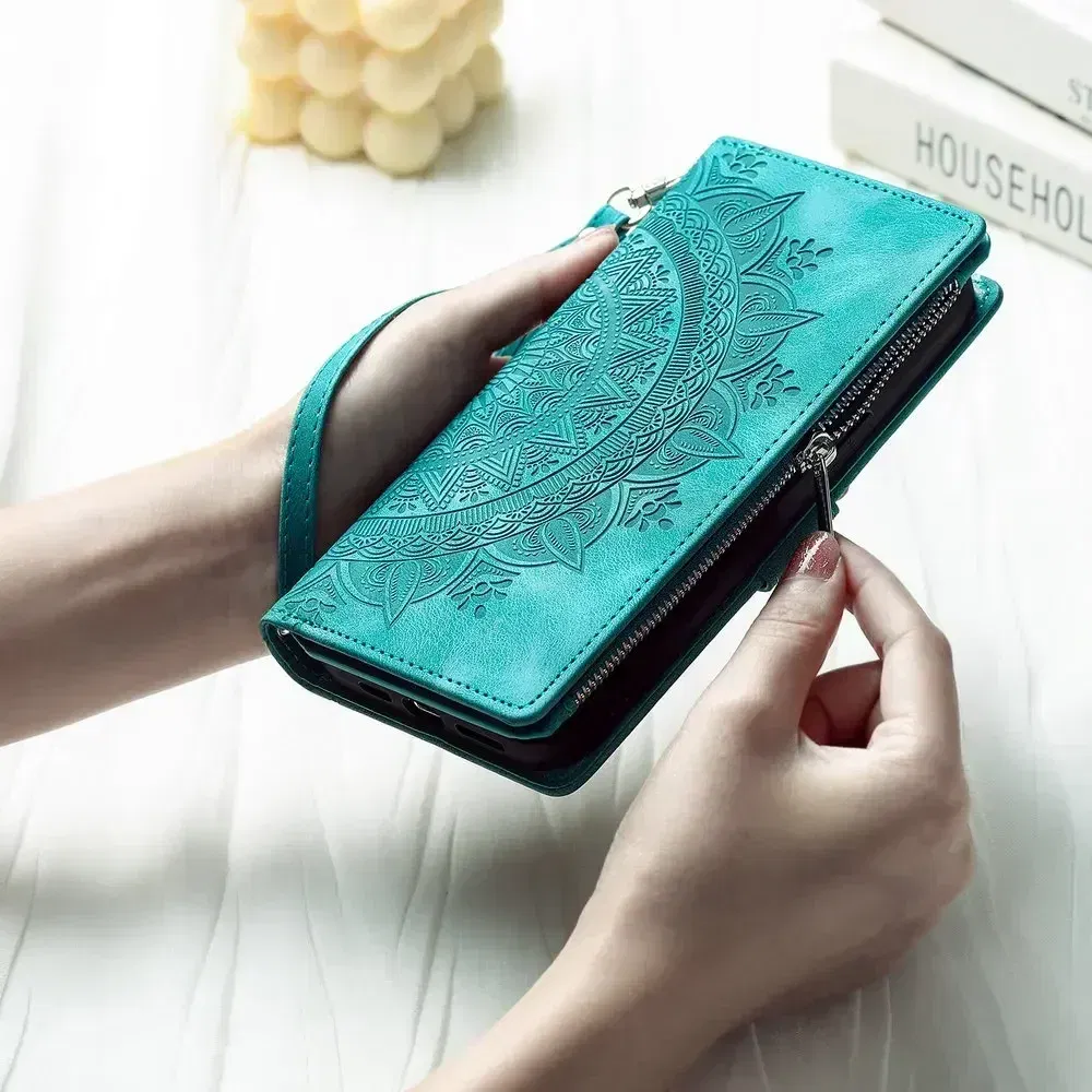 Color: PEACOCK BLUE, Material: Neoprene - S24 Ultra S23 Plus S 22 CrossBody Strap Zipper Wallet Case for Samsung Galaxy S22 S23 FE S21 S20 23 24 Ultra Note 20 Book Cover