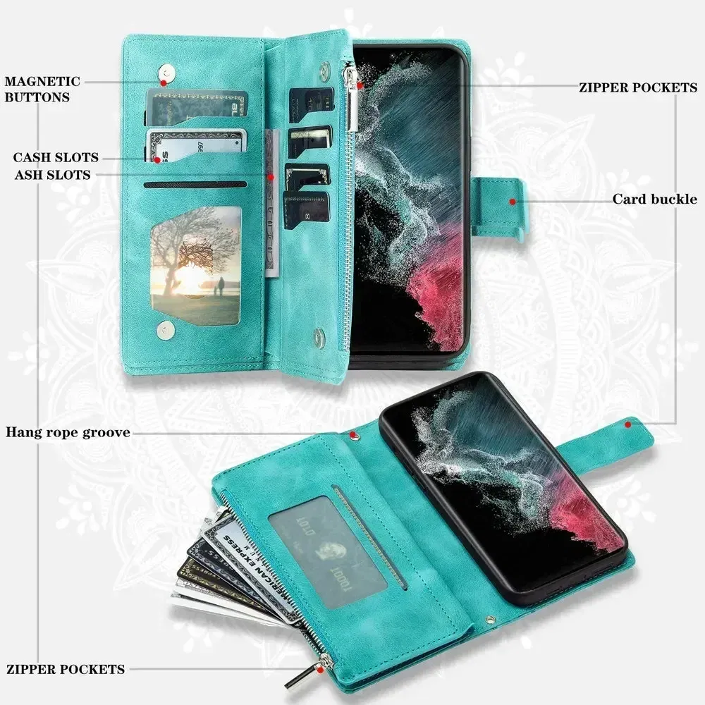 Color: PEACOCK BLUE, Material: Neoprene - S24 Ultra S23 Plus S 22 CrossBody Strap Zipper Wallet Case for Samsung Galaxy S22 S23 FE S21 S20 23 24 Ultra Note 20 Book Cover