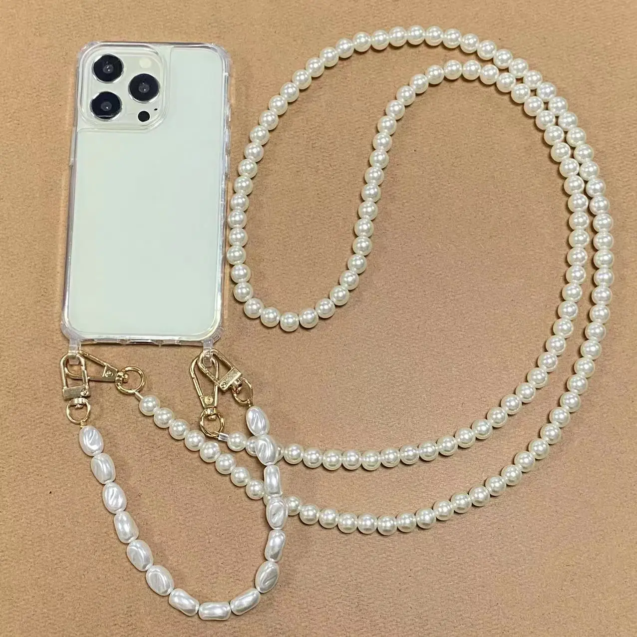 Color: cream, Bundle: Case & Strap, Material: Plastic - Korean Pearl Bracelets Chain Case with Lanyard Aesthetic Luxury Shell for Iphone 15 12 14 Pro Max XR X XS 7 8 Plus 15 Pro Cover