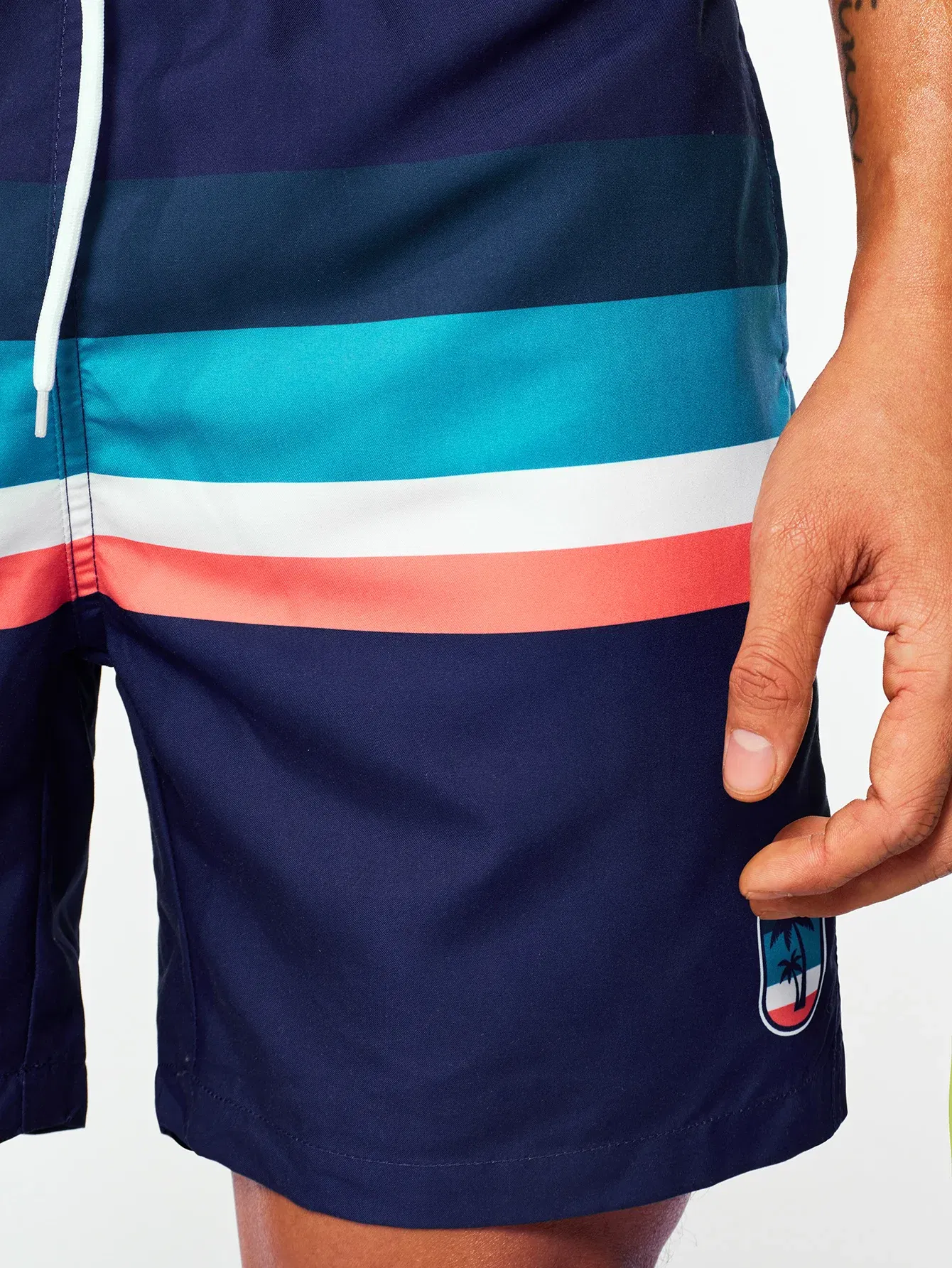 Color: MULTI, Size: S - Men's Navy Bottom Stripe Insert Print Beach Pants