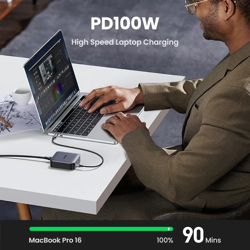 Plug Type: EU, Ships From: CHINA - UGREEN 100W GaN Charger Desktop Laptop Fast Charger 4 in 1 Adapter For iPhone 15 14 13 12 Pro Max Phone Charger Xiaomi Samsung