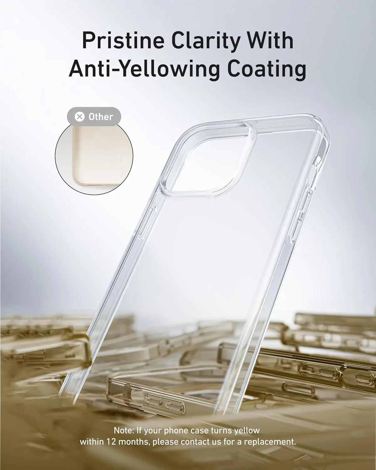 Color: Beige, Material: Vinyl - For iPhone 16 15 14 13 12 Pro Max Case Clear, Slim Thin Lightweight Transparent [Non-Yellowing] Protective Phone Case