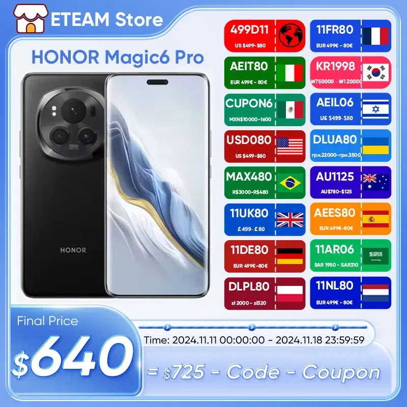 Color: green, Ships From: CHINA, Bundle: Official Standard - Original HONOR Magic6 Pro smartphone android Global Version Snapdragon 8 Gen 3 120HZ 6.8" Quad-Curved  180MP Camera 5600mAh
