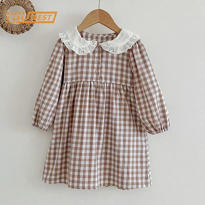 Color: Red, Kid Size: 4 - Spring Autumn Kids Baby Girls Long Sleeve Sweet Doll Collar Plaid Princess Dress Kids Baby Girls Dress Children Clothes Dress