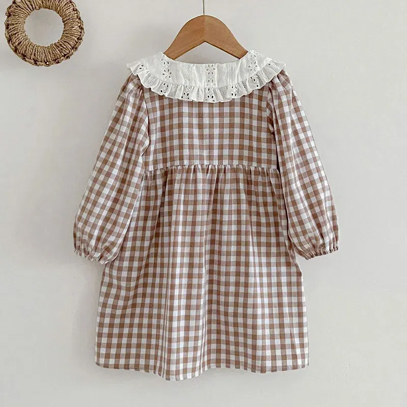 Color: Red, Kid Size: 4 - Spring Autumn Kids Baby Girls Long Sleeve Sweet Doll Collar Plaid Princess Dress Kids Baby Girls Dress Children Clothes Dress