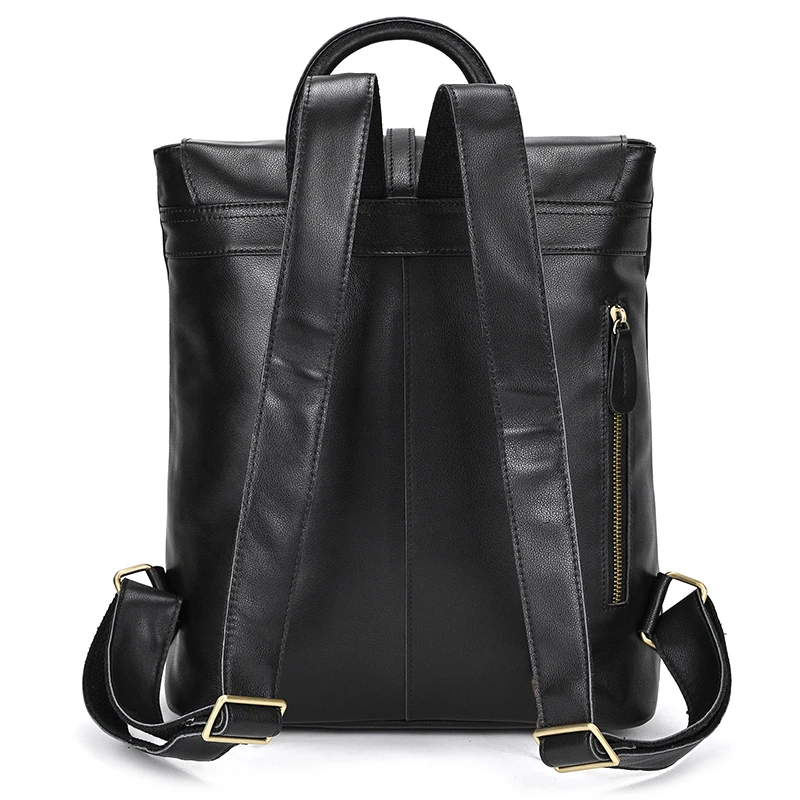 Color: black - Men Genuine Leather Backpack Top Quality Nappa Leather Flap Women Rucksack Natural School Bag Office Daypack Black Travel Pack