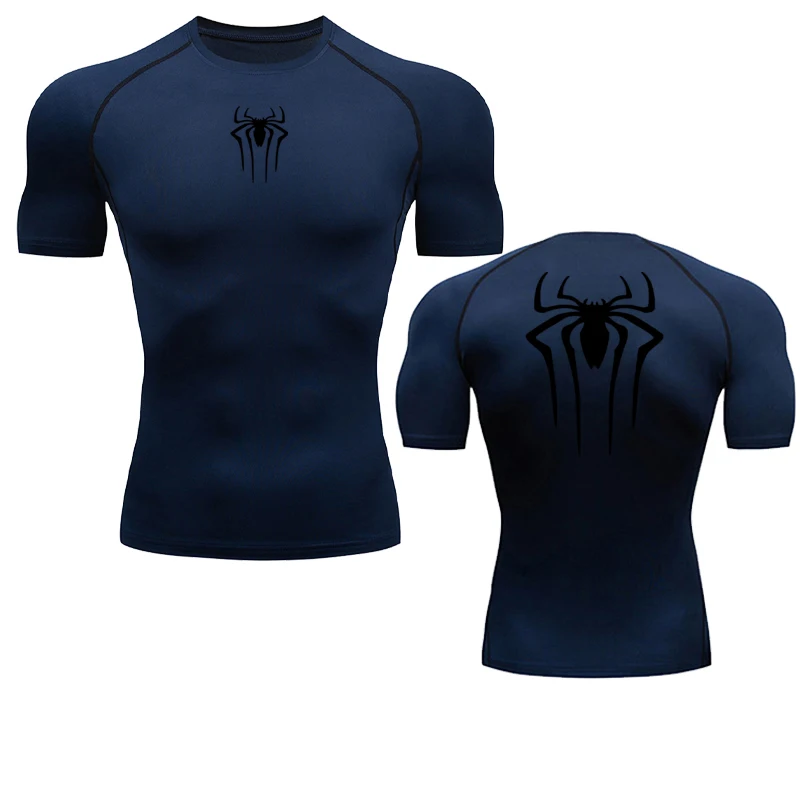 Color: Blue, Size: M - Printed Men's Athletic Compression Shirts Athletic Quick Dry Breathable Rash Guard Athletic Tight Workout Tops Summer Men