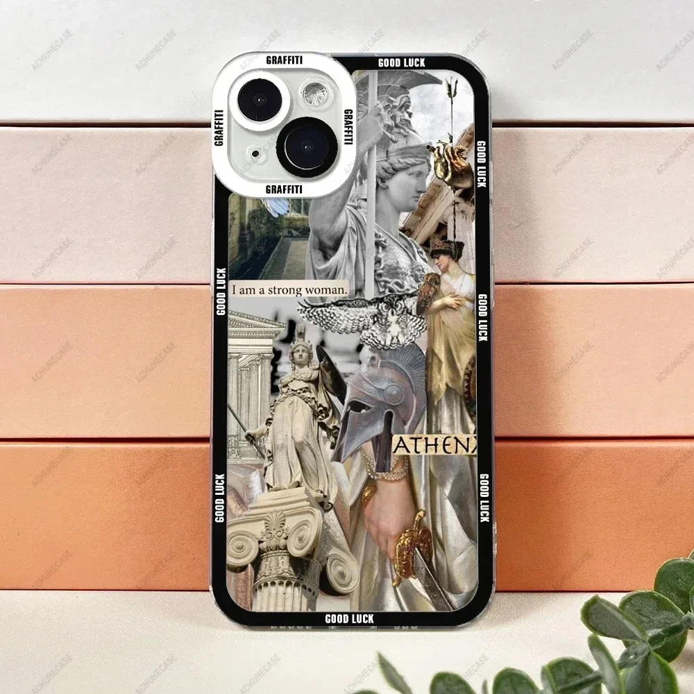 Color: Dark Grey, Material: Nylon - Aesthetic Statue Art Phone Case For iPhone 16 15 14 13 12 11 Pro Max XS X XR Plus Mini Luxury Transparent Soft Funda