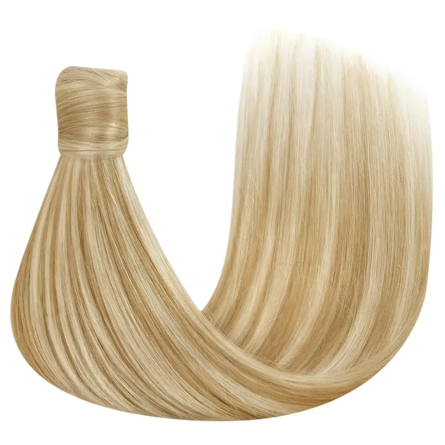 Color: T1B/Red, Life Span: 6 Months With Proper Care, Stretched Length: 18inches - VeSunny Human Hair Ponytail Light Blonde Mix Golden Blonde Real Hair Ponytail Extension Highlights Blonde Ponytail Hair 80g