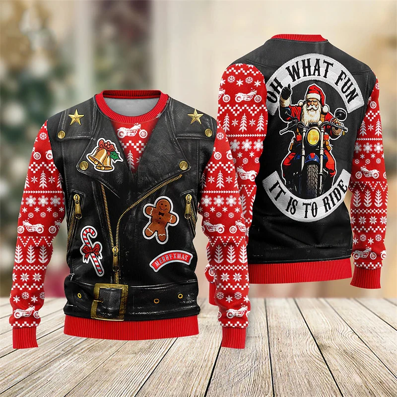 Color: army green, Size: S - Funny Santa Claus Graphic Ugly Christmas Sweater 2026 Men Fashion Autumn Winter 3D Printed Sweatshirt Casual Oversized Pullovers