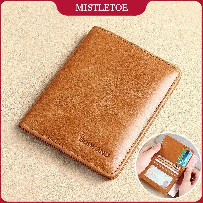 Color: black - Simple Design Men Card Holder Purse Vertical Slim Money Clip Genuine Leather Wallet for Men Anti RFID