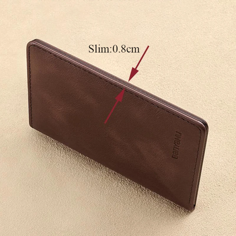 Color: black - Simple Design Men Card Holder Purse Vertical Slim Money Clip Genuine Leather Wallet for Men Anti RFID