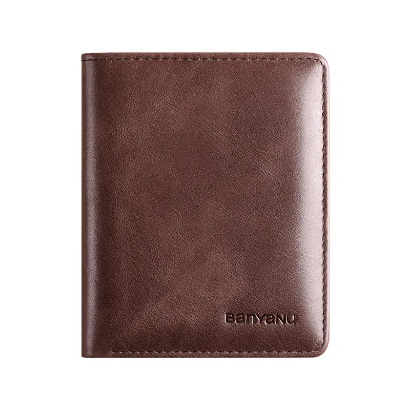 Color: black - Simple Design Men Card Holder Purse Vertical Slim Money Clip Genuine Leather Wallet for Men Anti RFID
