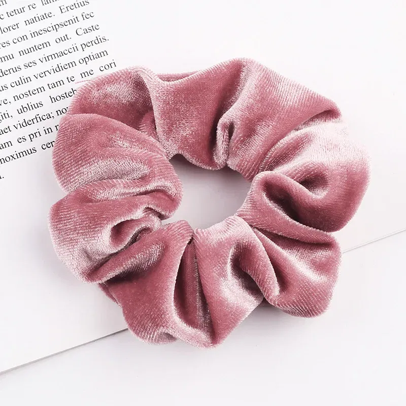 Color: GRAY - New Fashion gold velvet Women Pure color wild Large intestine Elastic Hair Sports Dance Scrunchie Girls Hair Accessories