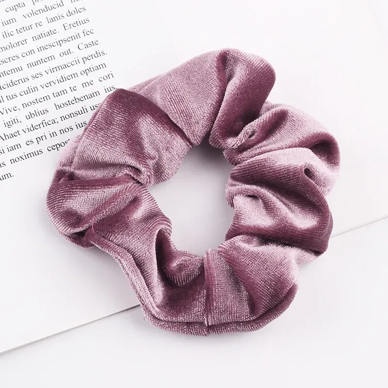 Color: GRAY - New Fashion gold velvet Women Pure color wild Large intestine Elastic Hair Sports Dance Scrunchie Girls Hair Accessories