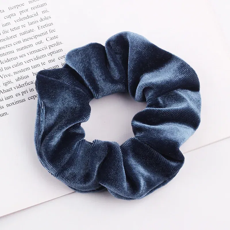 Color: GRAY - New Fashion gold velvet Women Pure color wild Large intestine Elastic Hair Sports Dance Scrunchie Girls Hair Accessories