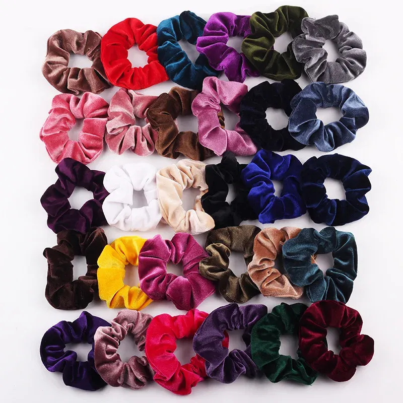 Color: GRAY - New Fashion gold velvet Women Pure color wild Large intestine Elastic Hair Sports Dance Scrunchie Girls Hair Accessories