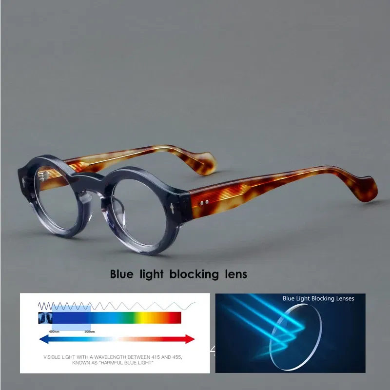 Frame Color: green, Eye Prescription: +300 - VCKA Round Acetate Reading Glasses Frame Retro Men Prescription Anti-blue discolor Women Custom Optics Retro Eyewear +0.50to +10