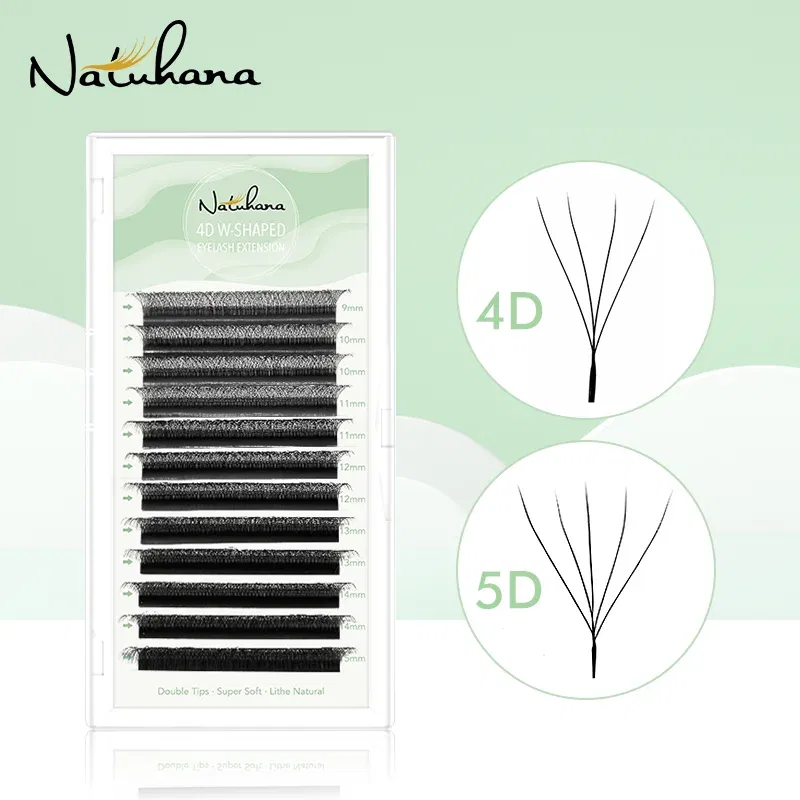 Color: Black & Silver, Curl: C, Thickness: 0.07mm, Length: 15mm - NATUHANA W-Shaped 4D 5D Volume Eyelash Extensions Premade Volume Fans W Shape Lashes Natural Soft False Eyelashes for Makeup